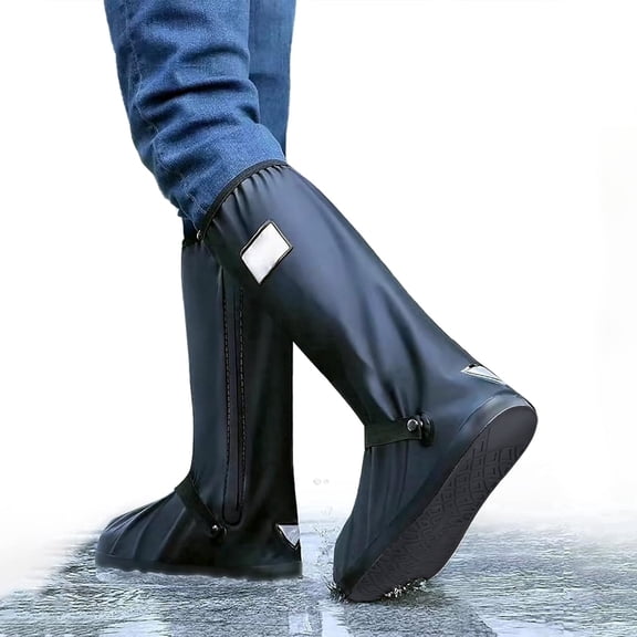 ASTRAEA Waterproof Rain Boot Shoe Cover, Reusable Foldable Non-Slip Boot Covers with Reflector & Zipper for Men Women, Black (Medium)