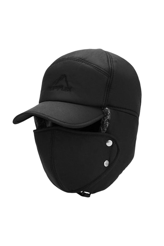Winter Trapper Hat, Windproof Warm Fur Snow Hat with Ear Flaps & Mask for Men Women Skiing Hunting Fishing, Black