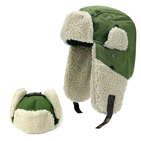 ASTRAEA Winter Russian Ushanka Hats for Men Women, Windproof Warm Trapper Aviator Cap with Fleece Ear Flaps for Outdoor Cold Weather, Green