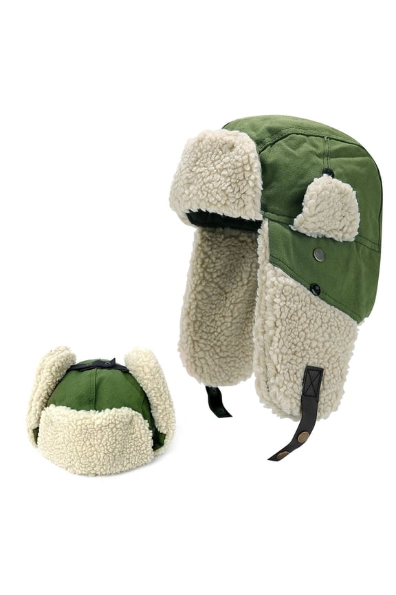 Winter Russian Ushanka Hats for Men Women, Windproof Warm Trapper Aviator Cap with Fleece Ear Flaps for Outdoor Cold Weather, Green