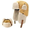 thumbnail image 1 of ASTRAEA Winter Russian Ushanka Hats for Men Women, Windproof Warm Trapper Aviator Cap with Fleece Ear Flaps for Outdoor Cold Weather, Yellow, 1 of 7