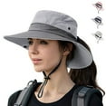 thumbnail image 1 of ASTRAEA Womens Sun Hat with Ponytail Hole, UV Protection Safari Summer Cap, Foldable Wide Brim Beach Fishing Hat for Outdoor, Gray, 1 of 8