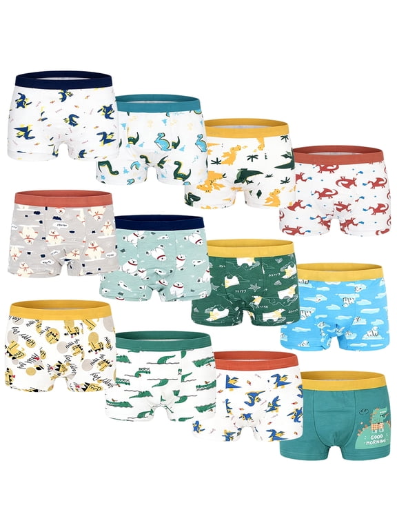 ASTRAKIDS Toddler Boys Dinosaur Boxer Underwear, Cotton Briefs, 12 Pack, Sizes 4T-12T