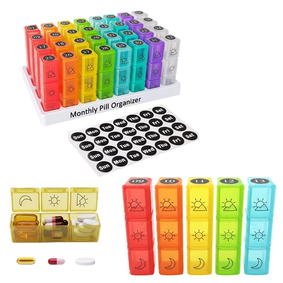 ASTRAVEA Never Miss a Dose 31 Day High Capacity Pill Organizer, 32 AM/NooN/PM BPA-Free Compartments | Portable Travel Medication Box