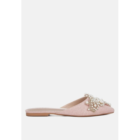 ASTRE Pearl Embellished Shimmer Mules In Blush