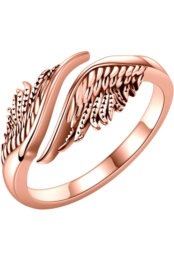 Angel Wing Ring 925 Sterling Silver Feather/Wings/Miscarriage Moonstone Adjustable Spoon Open Ring Memorial Christian Religious Jewelry Gift for Women Mom Grandma