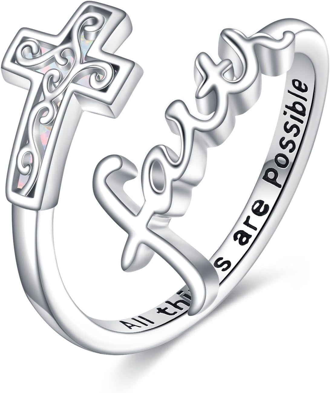 ASTRKIP Cross Rings Sterling Silver Cross Faith/Mustard Seed Ring ...