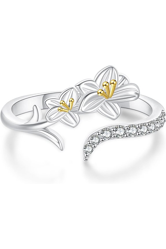 Flower Rings for Women Cherry Blossom/Lily of the Valley/Lily Ring 925 Sterling Silver Open Ring Jewelry Gifts