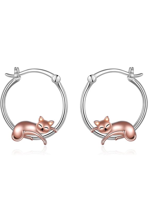 Fox/Pig/Mushroom/Cat Earrings Sterling Silver Cute Hoop Earrings Animal Jewelry Gifts for Women Daughter