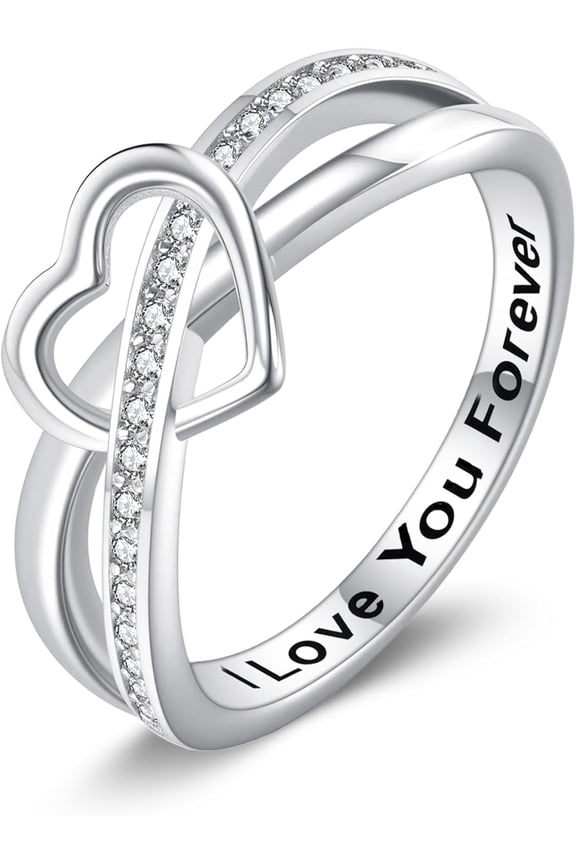 Infinity Heart Ring 925 Sterling Silver Promise Ring Jewelry Gifts for Women Girlfriend Size 7/8