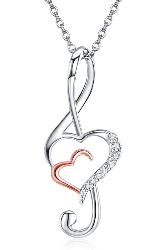Music Note Necklace Sterling Silver Music Treble Clef Heart Pendant Necklace Music Jewelry for Women