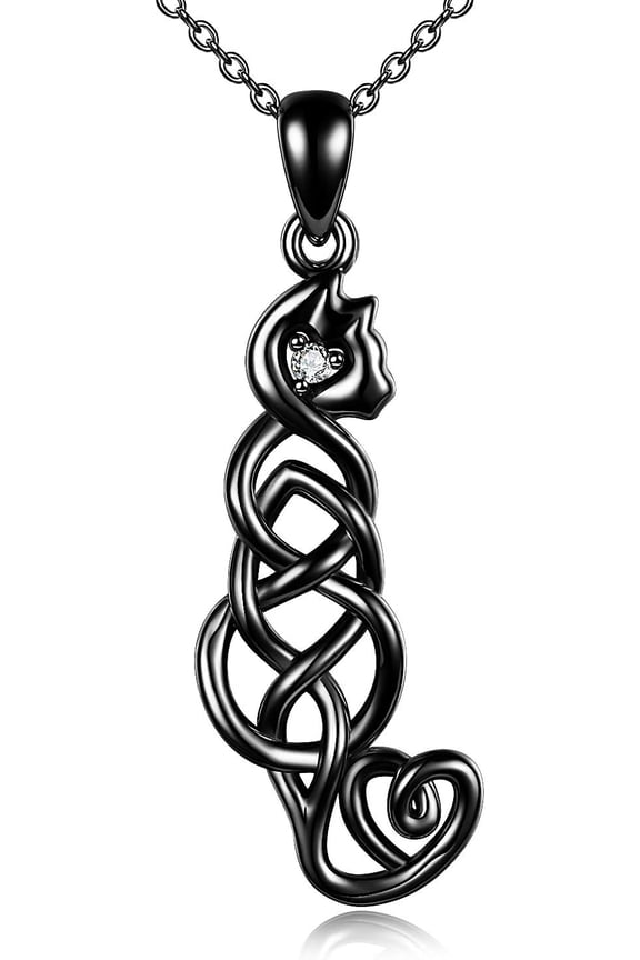 Sterling Silver Cat Necklace Celtic Knot Viking Jewelry Crazy Cat Lady Gifts for Cat Lover for Women Her