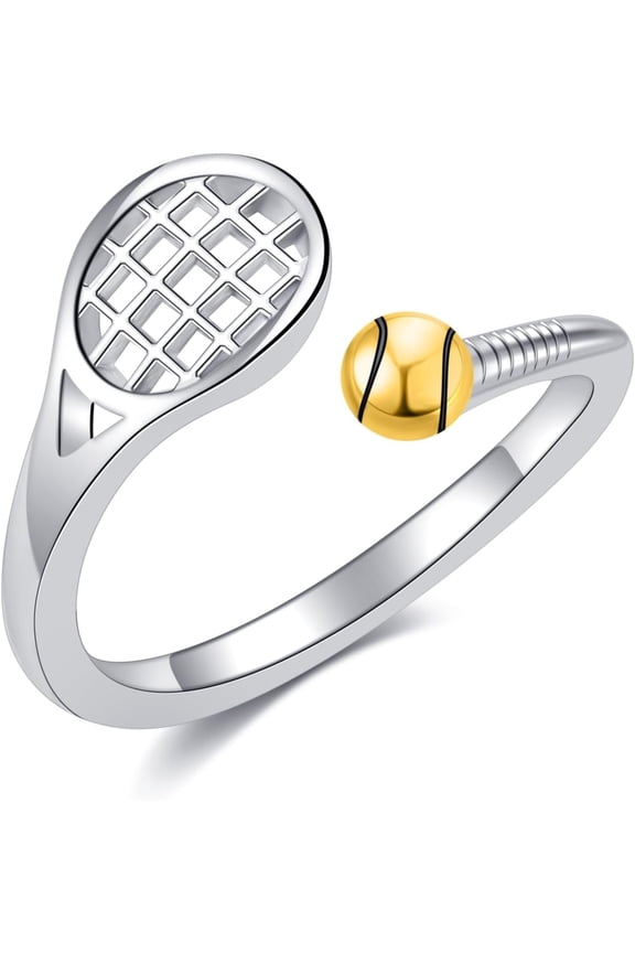 Tennis Racket Ring 925 Sterling Silver Adjustable Sports Jewelry Gifts for Women Player