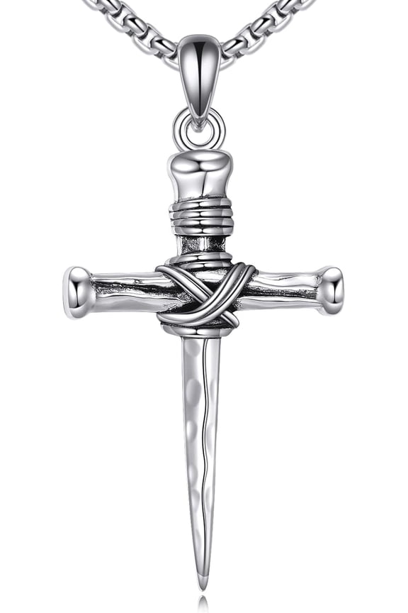 Three Nail Cross Necklace 925 Sterling Silver Religious Cross Pendent Christian Jewelry Fathers Day Birthday Gifts for Men Dad