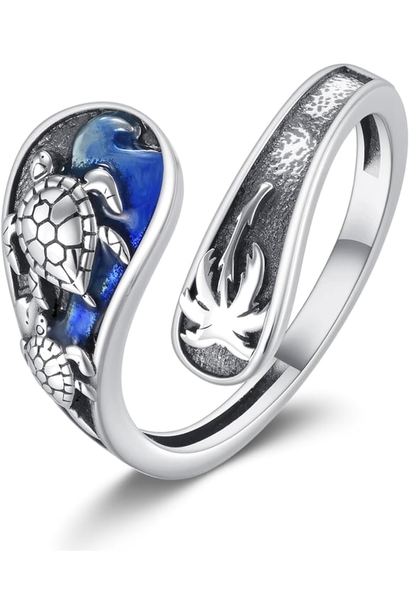 Turtle Spoon Ring Sterling Silver Sea Turtle Thumb Ring Ocean Jewelry Gifts for Women