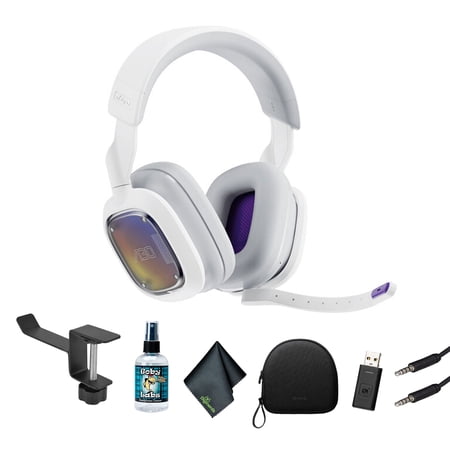 Astro A30 Wireless LIGHTSPEED Wireless Gaming Headset for Xbox, PlayStation, PC/MAC and Mobile, Bluetooth, 3D Audio compatible, Detachable Boom Bundle with Headphones Holder+More (White)