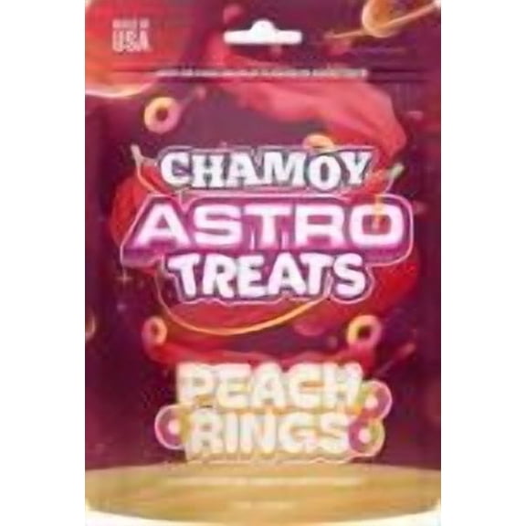 ASTRO TREATS - CHAMOY PEACH RINGS 4 Oz. Pack of 1.