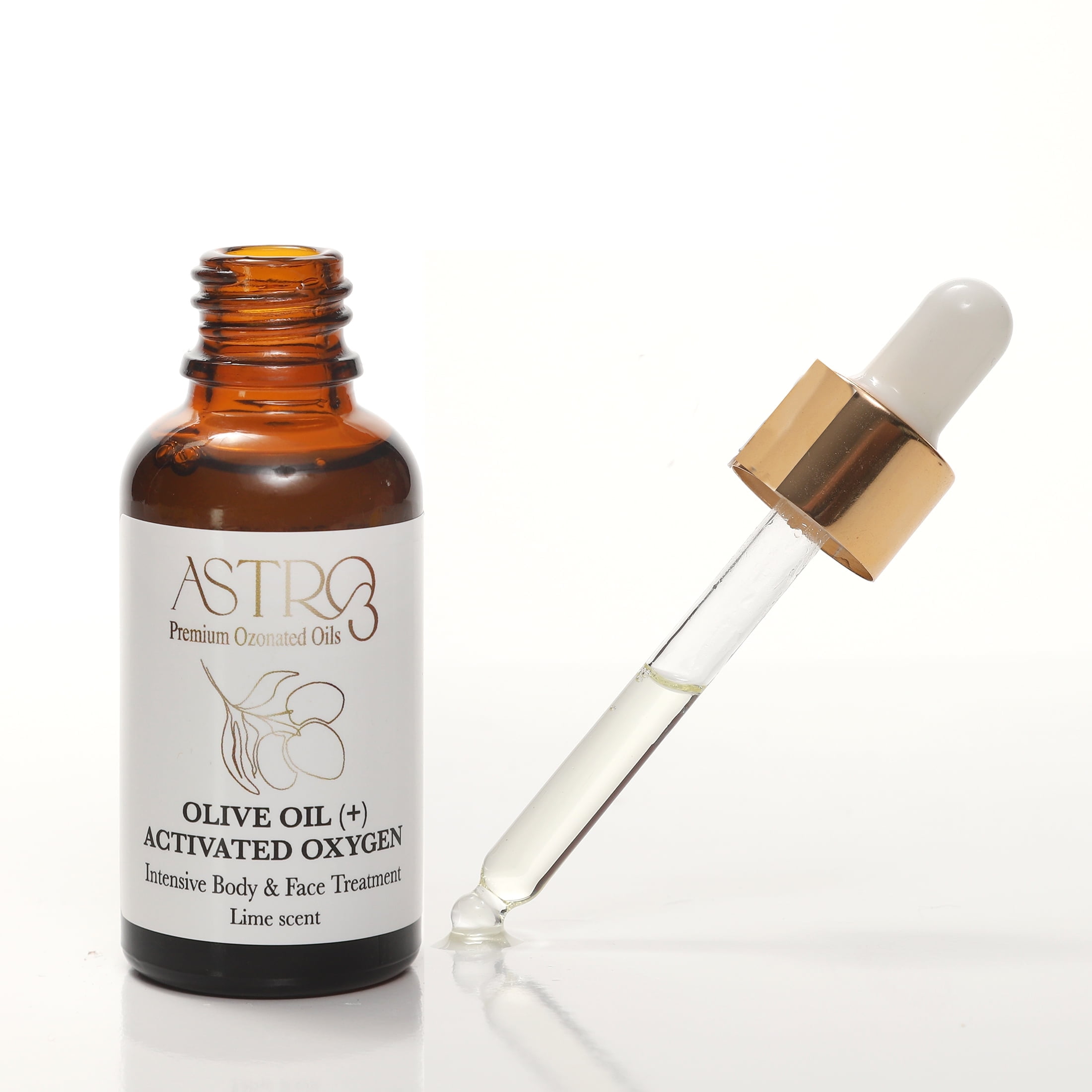 ASTRO3 Ozonated Olive Oil - Face & Body Treatment, Lime Scent, Natural & Vegan Skincare, 1.01oz