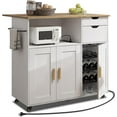 thumbnail image 1 of ASTRONAPE Rolling Mobile Kitchen Island Cart Bar with Desktop Drop Leaf Countertop, Island Table Storage Cart with 5 Wheels, Rolling Kitchen Cabinet with Power Socket and Towel Rack (Ver 2.), 1 of 9