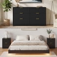 thumbnail image 1 of ASTUVIA 4-Piece Bedroom Set for Adult, Fluted King Floating LED Bed Frame with 2 Nightstands and Fluted 6 Drawer Dressers,Black, 1 of 1