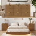 thumbnail image 1 of ASTUVIA 4-Piece Bedroom Set for Adult, Fluted Queen Floating LED Bed Frame with 2 Nightstands and Fluted 9 Drawer Dressers,Light Walnut, 1 of 1