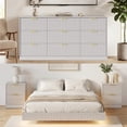 thumbnail image 1 of ASTUVIA 4-Piece Bedroom Set for Adult, Fluted Queen Floating LED Bed Frame with 2 Nightstands and Fluted 9 Drawer Dressers,White, 1 of 1