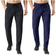 ASUDESIRE 2 Pack Men's Sweatpants Quick Drying Open Bottom Active Athletic Casual Pants Jogger Running Workout Gym Pants with Pockets