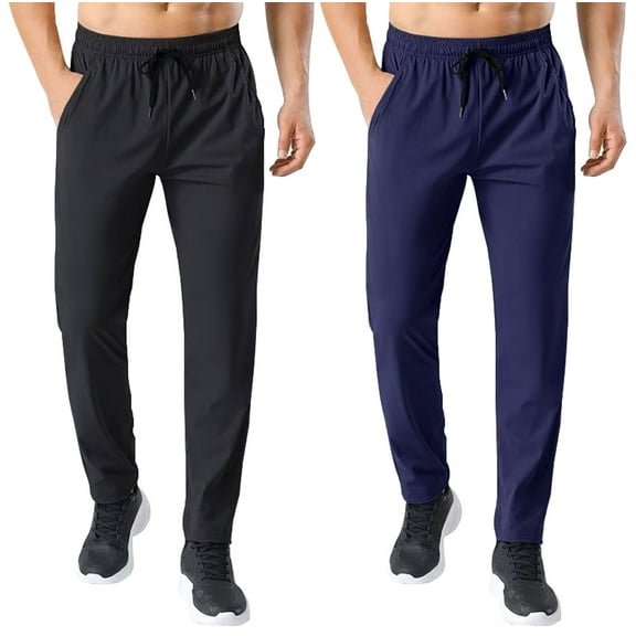 ASUDESIRE 2 Pack Men's Sweatpants Quick Drying Open Bottom Active Athletic Casual Pants Jogger Running Workout Gym Pants with Pockets