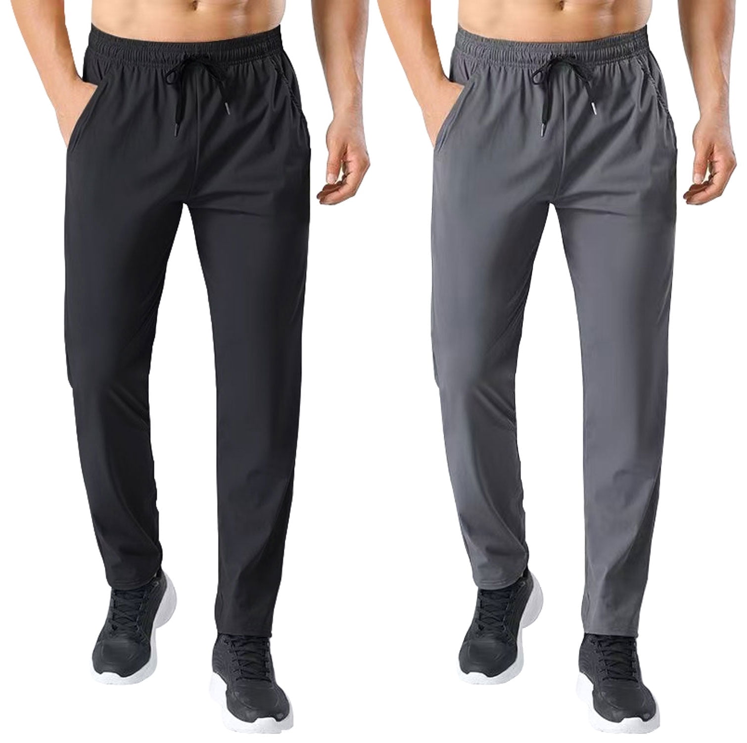 2 Pack Men's Sweatpants Quick Drying Open Bottom Active Athletic Casual Pants Jogger Running Workout Gym Pants with Pockets
