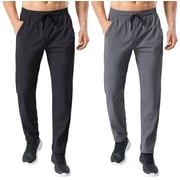ASUDESIRE 2 Pack Mens Sweatpants Quick Drying Open Bottom Active Athletic Casual Pants Jogger Running Workout Gym Pants with Pockets