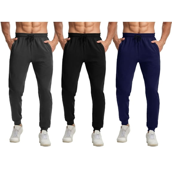 ASUDESIRE 3 Pack Men's Athletic Pants Sweatpants Workout Jogger with Pockets for Running Jogging Hiking Upgraded Premium Fabric