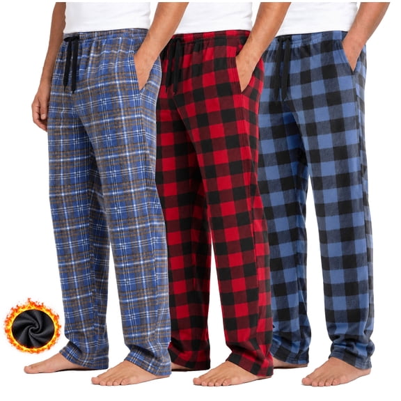 ASUDESIRE 3 Pack Men's Fleece Pajama Pants Classic Plaid PJs Bottoms Lounge Sleepwear With Pockets