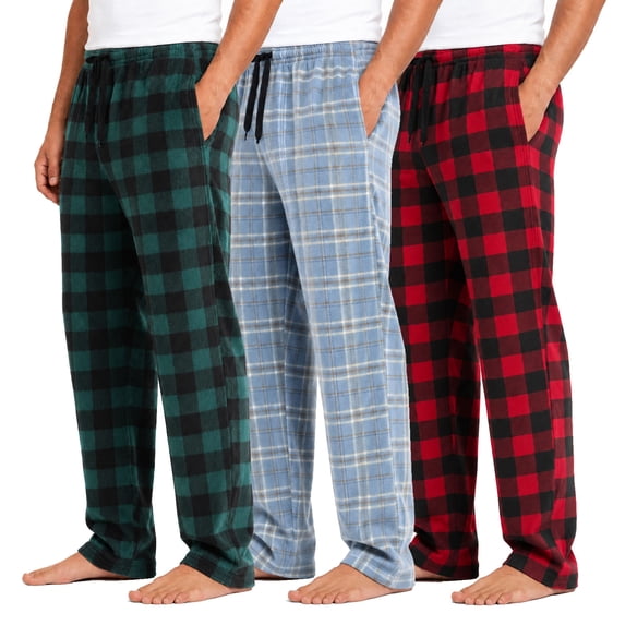 ASUDESIRE 3 Pack Men's Fleece Pajama Pants Classic Plaid PJs Bottoms Lounge Sleepwear With Pockets