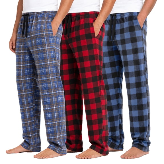 ASUDESIRE 3 Pack Men's Fleece Pajama Pants Classic Plaid PJs Bottoms Lounge Sleepwear With Pockets