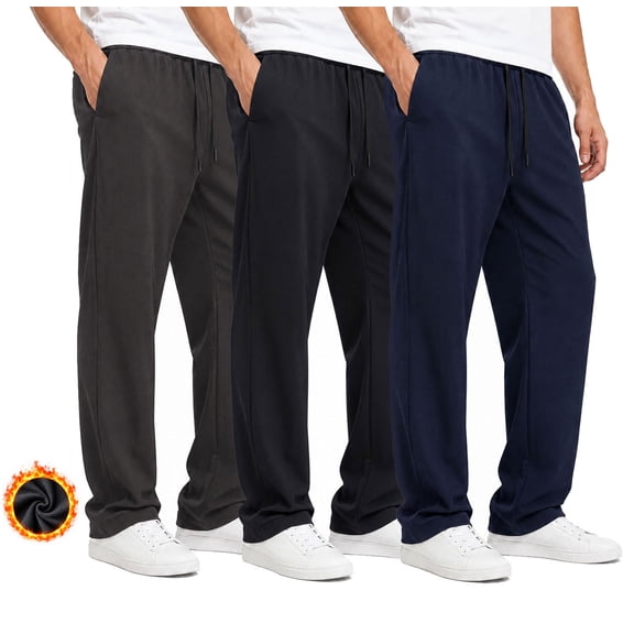 ASUDESIRE 3 Pack Men's Fleece Sweatpants Elastic Waist Drawstring Straight Leg Lounge Jogger Casual Workout Pants with Pockets