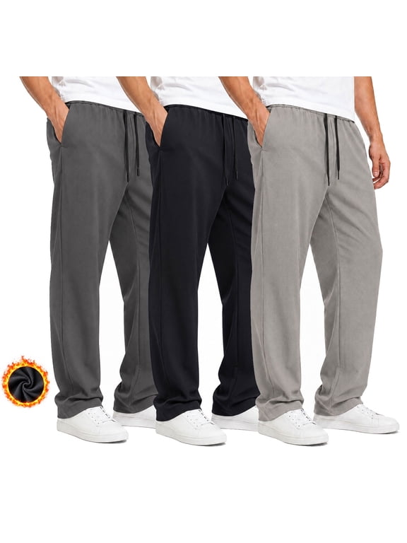 3 Pack Men's Fleece Sweatpants Elastic Waist Drawstring Straight Leg Lounge Jogger Casual Workout Pants with Pockets