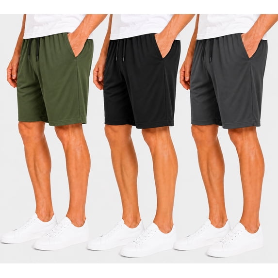 ASUDESIRE 3 Pack Men's Shorts Waffle Textured Casual Shorts Athletic Drawstring Elastic Waistband 8" Inseam with Pockets