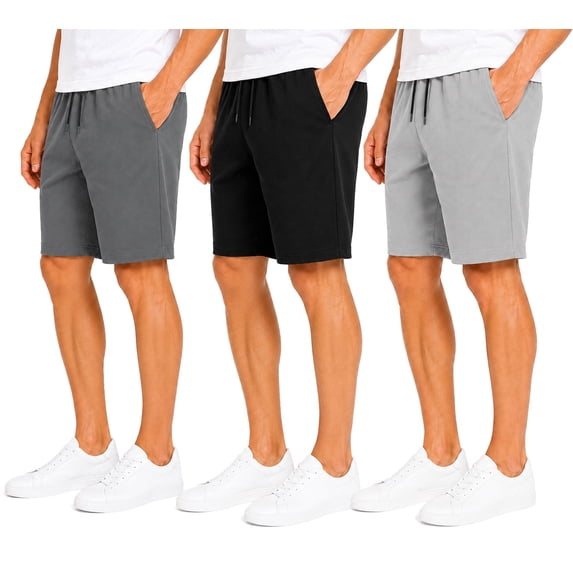 ASUDESIRE 3 Pack Men's Shorts Waffle Textured Casual Shorts Athletic Drawstring Elastic Waistband 8" Inseam with Pockets