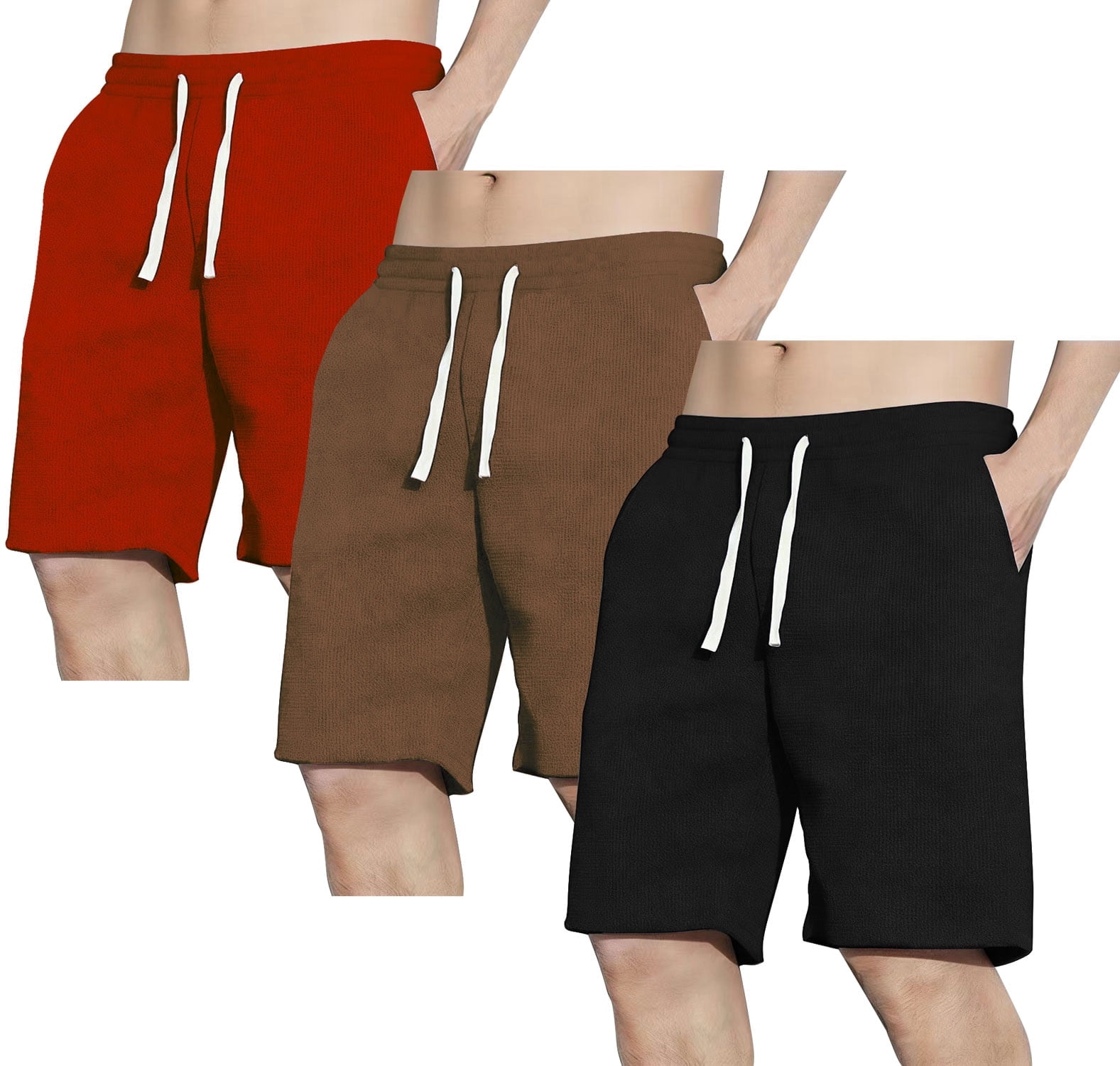 ASUDESIRE Men's Shorts, Waffle Textured Fabric, Elastic Waistband