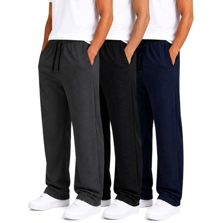 ASUDESIRE 3 Pack Men's Sweatpants Straight Active Athletic Pants Running Workout Gym Pants with Pockets