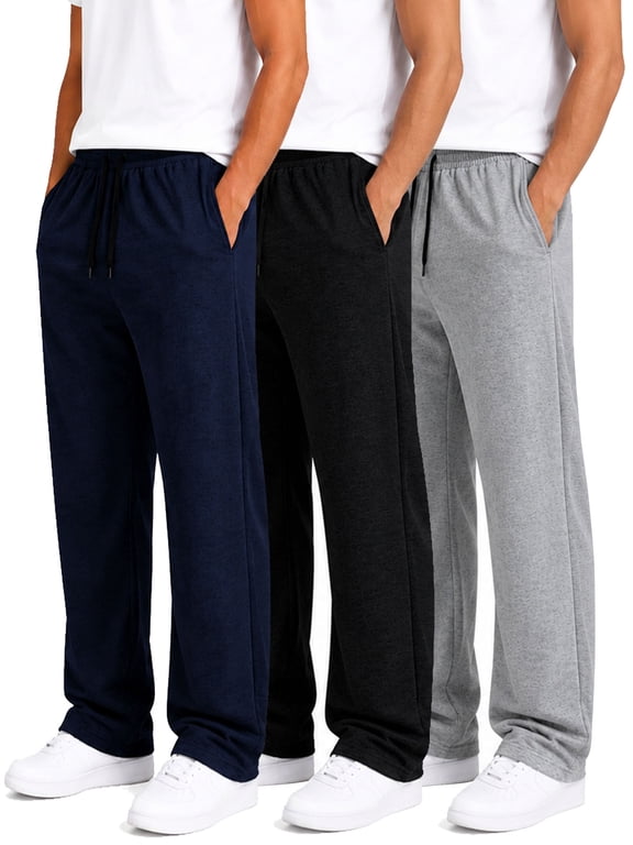 3 Pack Men's Sweatpants Straight Active Athletic Pants Running Workout Gym Pants with Pockets