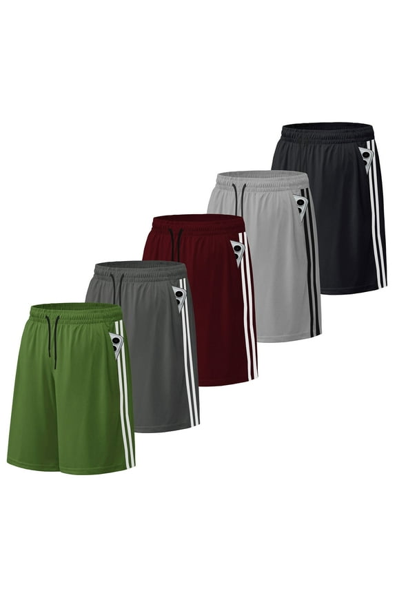 5 Pack Athletic Shorts for Men with Pockets and Elastic Waistband Quick Dry Activewear Workout Gym Basketball Shorts 8" Inseam