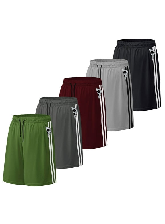 5 Pack Athletic Shorts for Men with Pockets and Elastic Waistband Quick Dry Activewear Workout Gym Basketball Shorts 8" Inseam