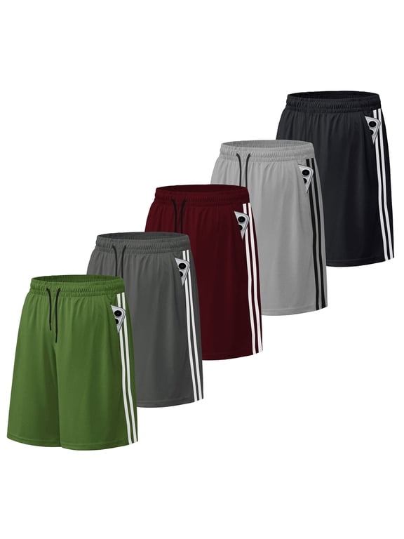 5 Pack Athletic Shorts for Men with Pockets and Elastic Waistband Quick Dry Activewear Workout Gym Basketball Shorts 8" Inseam