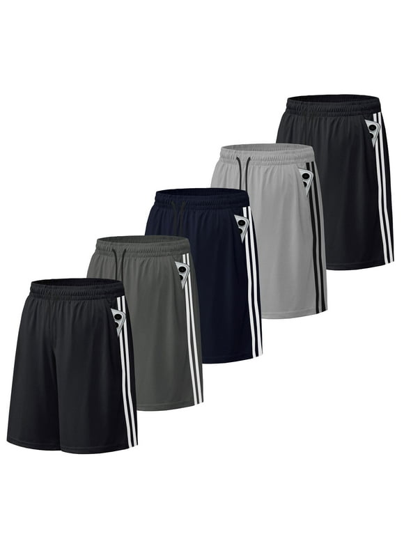 5 Pack Athletic Shorts for Men with Pockets and Elastic Waistband Quick Dry Activewear Workout Gym Basketball Shorts 8" Inseam