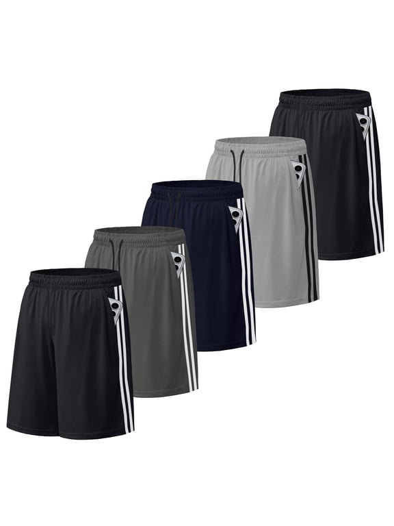5 Pack Athletic Shorts for Men with Pockets and Elastic Waistband Quick Dry Activewear Workout Gym Basketball Shorts 8" Inseam