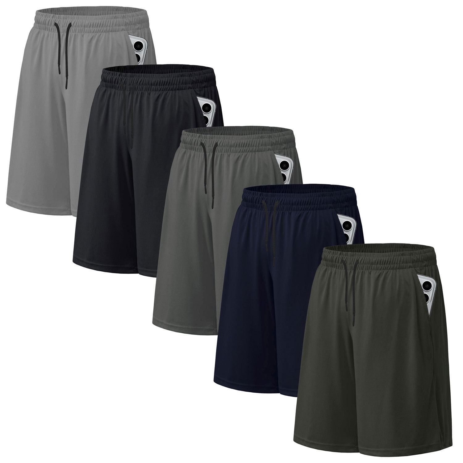 5 Pack Men's Athletic Shorts Mesh Workout Gym Activewear Basketball Shorts 8" Inseam With Pockets
