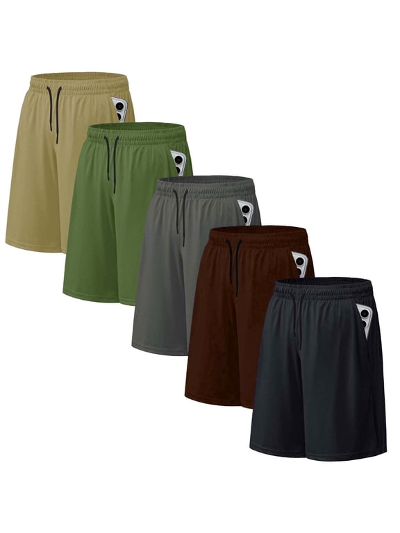 5 Pack Men's Athletic Shorts Mesh Workout Gym Activewear Basketball Shorts 8" Inseam With Pockets