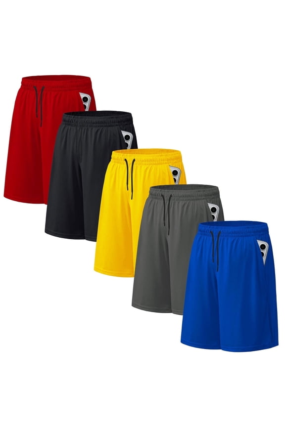5 Pack Men's Athletic Shorts Mesh Workout Gym Activewear Basketball Shorts 8" Inseam With Pockets