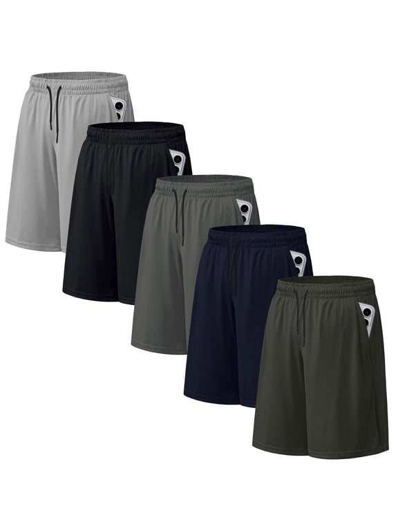 5 Pack Men's Athletic Shorts Mesh Workout Gym Activewear Basketball Shorts 8" Inseam With Pockets